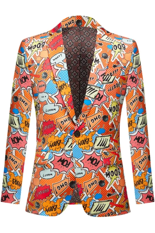 Orange Notch Lapel One Button Men's Blazer