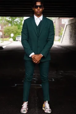 Peak Lapel Dark Green Single Breasted 2 Piece Men's Prom Suits