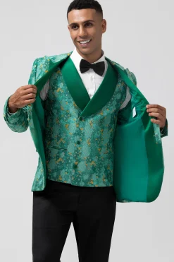 Peak Lapel Green One Button 3 Pieces Men's Prom Suits