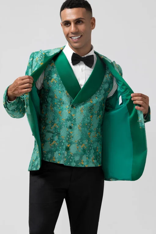 Peak Lapel Green One Button 3 Pieces Men's Prom Suits