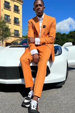 Peak Lapel Orange Side Vents Men's Prom Suits