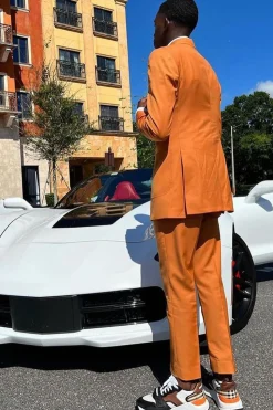 Peak Lapel Orange Side Vents Men's Prom Suits