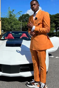 Peak Lapel Orange Side Vents Men's Prom Suits