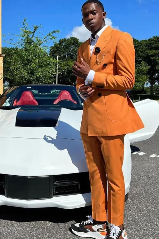 Peak Lapel Orange Side Vents Men's Prom Suits