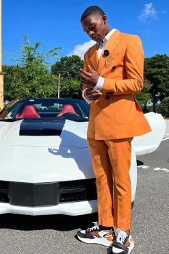 Peak Lapel Orange Side Vents Men's Prom Suits