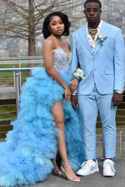 Peak Lapel Single Breasted Sky Blue Men's Prom Suits