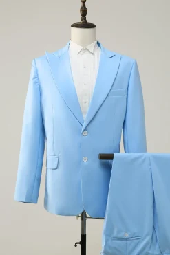 Peak Lapel Single Breasted Sky Blue Men's Prom Suits