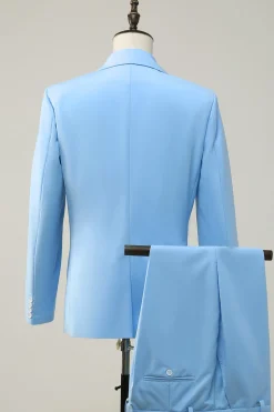 Peak Lapel Single Breasted Sky Blue Men's Prom Suits