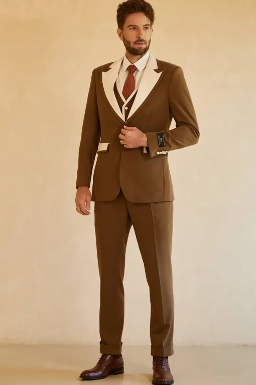 Peak Lapel Single Button Brown Men's Wedding Suits
