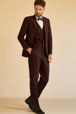 Peak Lapel Single Button Burgundy Men's Wedding Suit