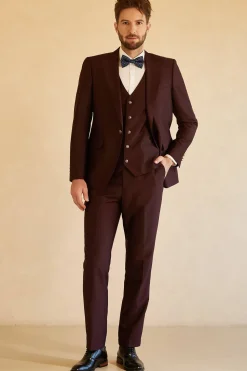Peak Lapel Single Button Burgundy Men's Wedding Suit