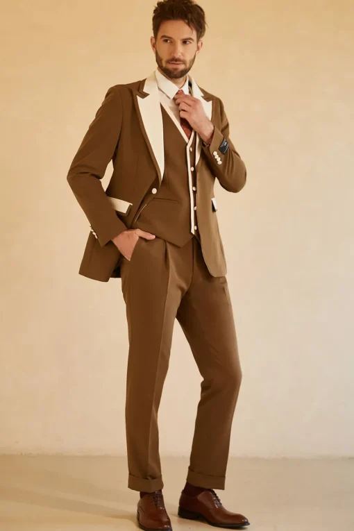 Peak Lapel Single Button Brown Men's Wedding Suits