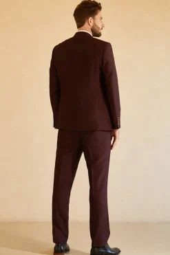Peak Lapel Single Button Burgundy Men's Wedding Suit