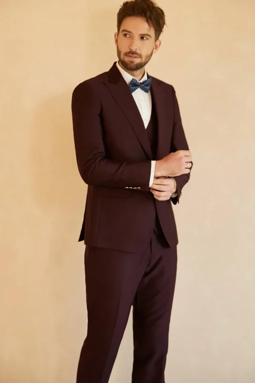 Peak Lapel Single Button Burgundy Men's Wedding Suit
