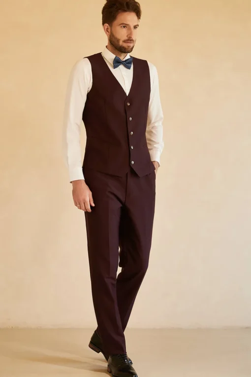 Peak Lapel Single Button Burgundy Men's Wedding Suit