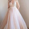 Pearl Pink Illusion Neck Long Prom Dress