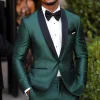 2 Pieces Black Shawl Lapel Dark Green Men's luxurious Prom Suits with One Button