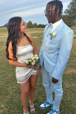 2 Pieces Light Blue Notched Lapel One Button Men's Wedding Suit