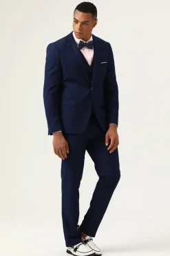 3 Pieces Navy Blue Slim Fit Casual Tuxedo Suits