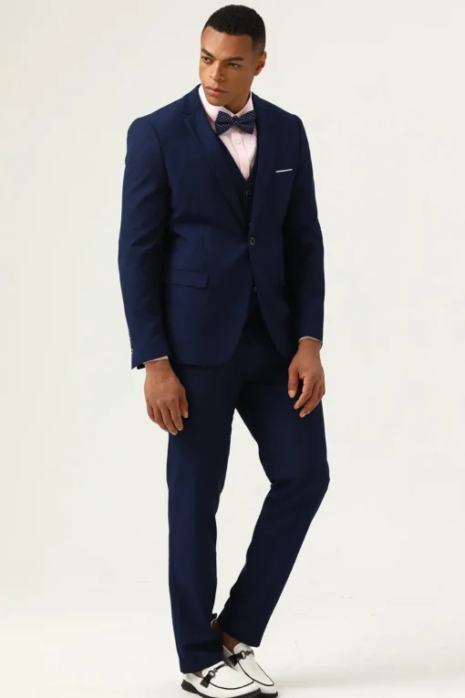 3 Pieces Navy Blue Slim Fit Casual Tuxedo Suits