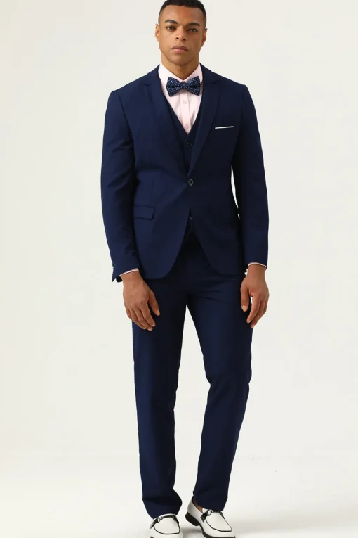3 Pieces Navy Blue Slim Fit Casual Tuxedo Suits