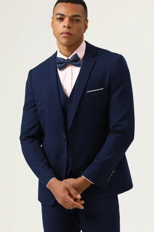 3 Pieces Navy Blue Slim Fit Casual Tuxedo Suits