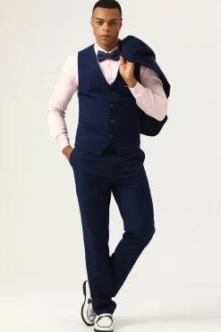 3 Pieces Navy Blue Slim Fit Casual Tuxedo Suits