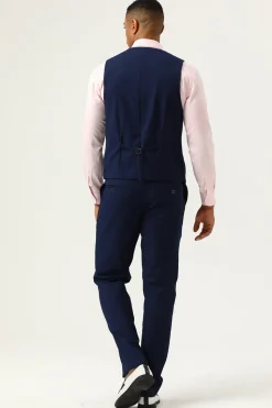 3 Pieces Navy Blue Slim Fit Casual Tuxedo Suits