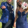 2 Pieces Peaked Lapel Royal Blue One Button Print Men's Prom Suits