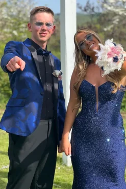 2 Pieces Peaked Lapel Royal Blue One Button Print Men's Prom Suits