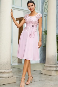 Pink Chiffon Mother of the Bride Dress with Lace