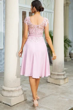Pink Chiffon Mother of the Bride Dress with Lace