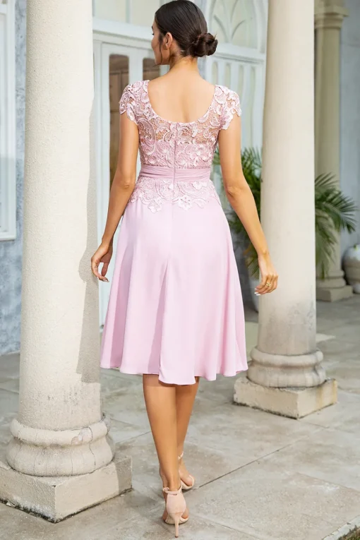 Pink Chiffon Mother of the Bride Dress with Lace