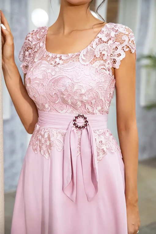 Pink Chiffon Mother of the Bride Dress with Lace