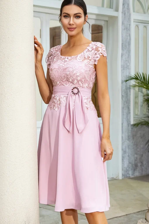 Pink Chiffon Mother of the Bride Dress with Lace