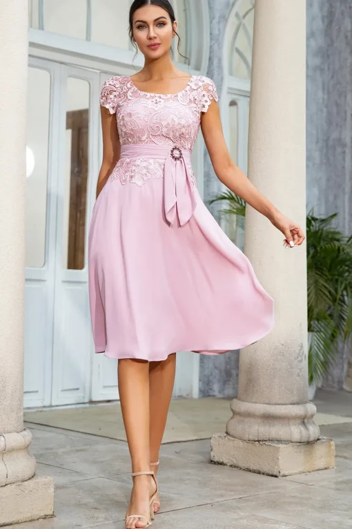 Pink Chiffon Mother of the Bride Dress with Lace