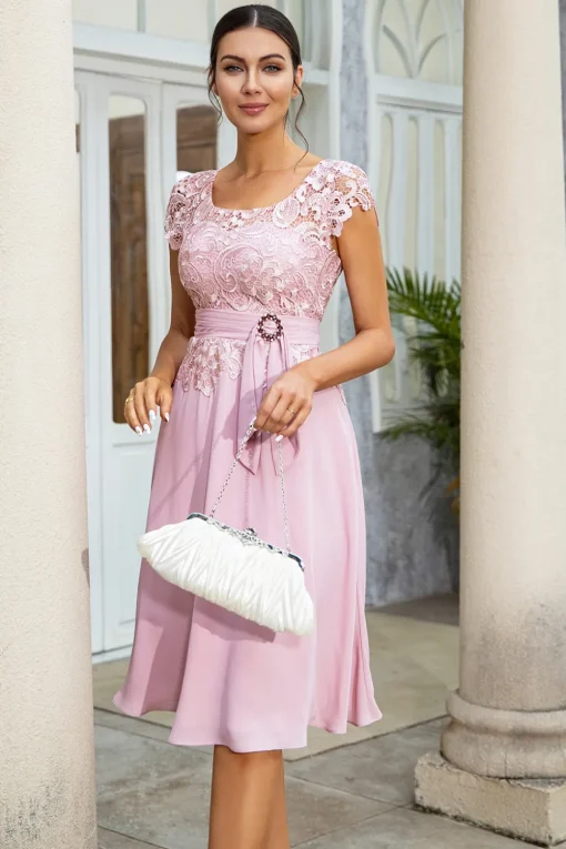 Pink Chiffon Mother of the Bride Dress with Lace
