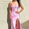 Pink Corset Pleated Mermaid Prom Dress with Slit