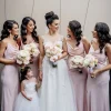 Pink Cowl Neck Satin Bridesmaid Dress With Pleated