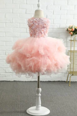Pink Embroidery Tulle Flower Girl Dress