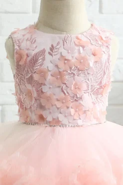 Pink Embroidery Tulle Flower Girl Dress
