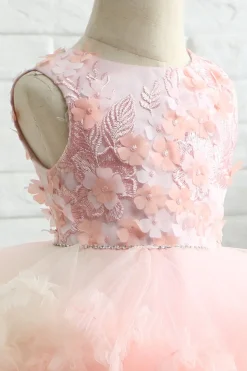 Pink Embroidery Tulle Flower Girl Dress
