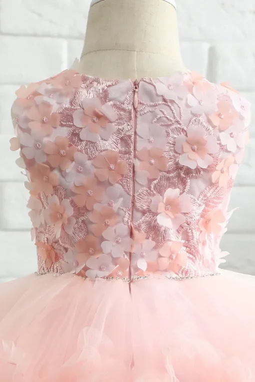 Pink Embroidery Tulle Flower Girl Dress