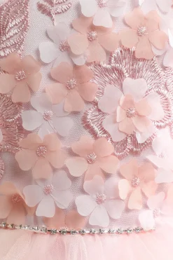 Pink Embroidery Tulle Flower Girl Dress