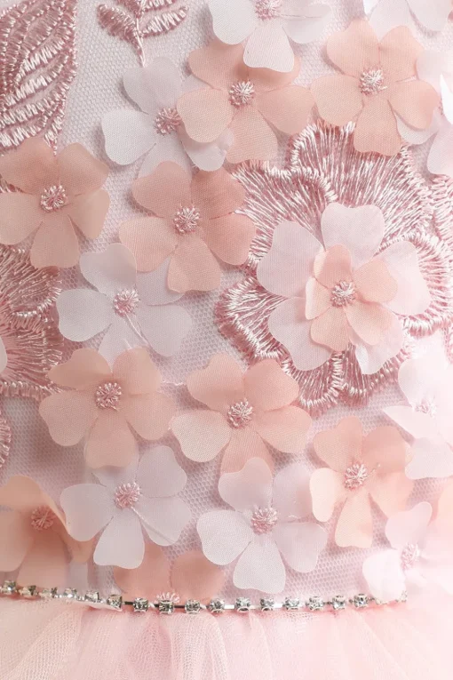 Pink Embroidery Tulle Flower Girl Dress