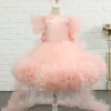 Pink High-low Tulle Flower Girl Dress with Bow