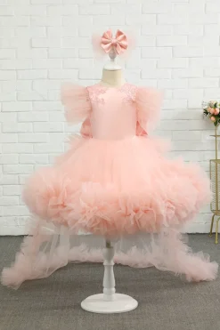 Pink High-low Tulle Flower Girl Dress with Bow
