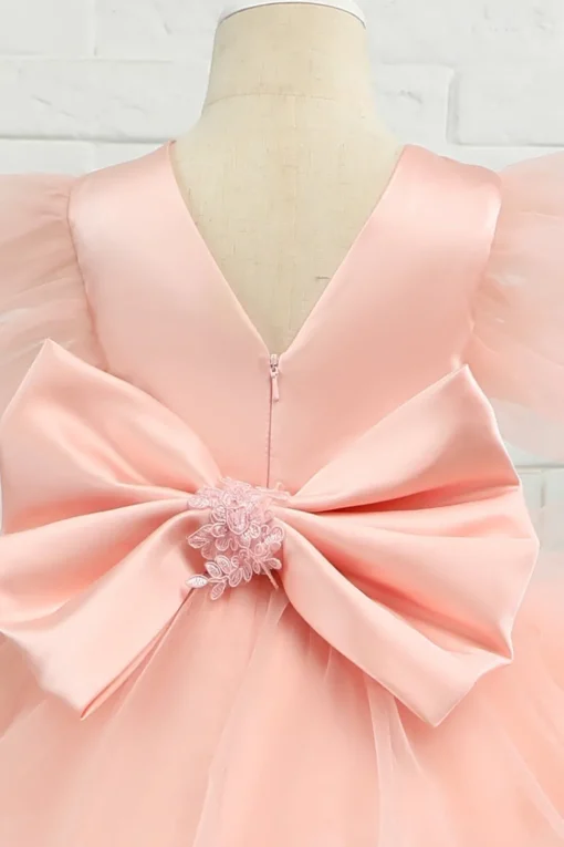 Pink High-low Tulle Flower Girl Dress with Bow