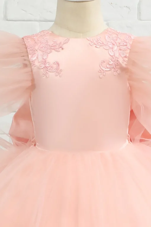 Pink High-low Tulle Flower Girl Dress with Bow