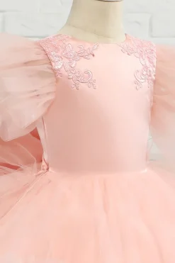 Pink High-low Tulle Flower Girl Dress with Bow